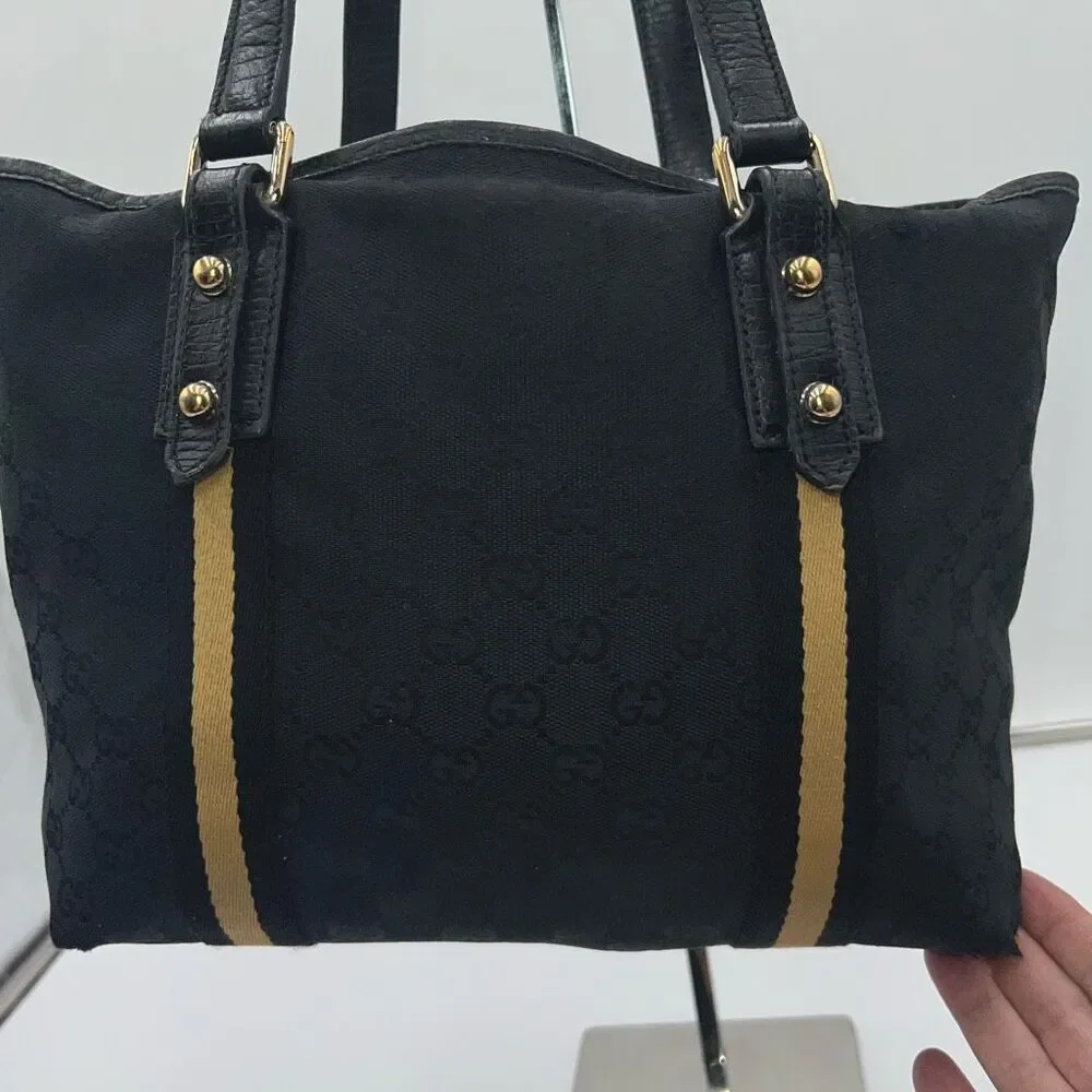 Gucci Vintage Jolicoeur GG Monogram Canvas Medium Tote Black